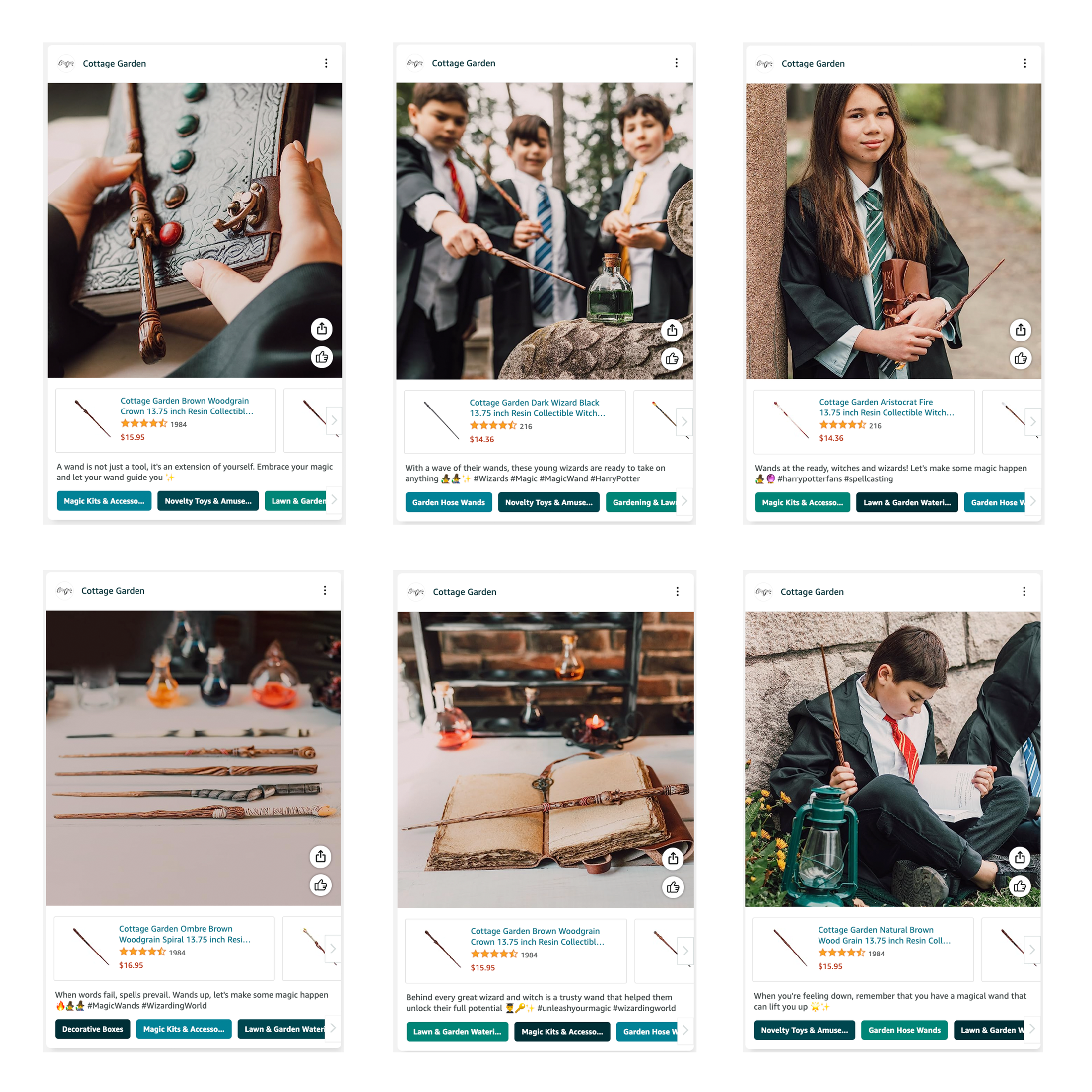 Magical Cottage Garden Amazon Posts Examples featuring Magical Wizard Wands.