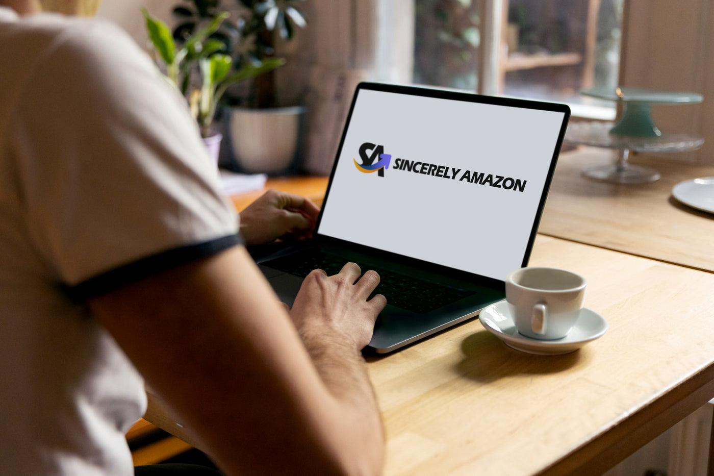 Business owner viewing Sincerely Services's website on their home laptop 